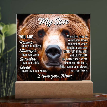 My Son From Mom "This mama bear..." Acrylic Plaque With Lighted Base
