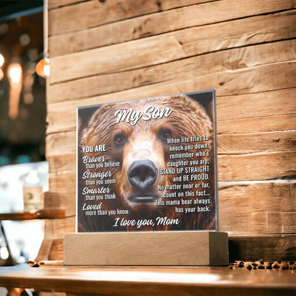 My Son From Mom "This mama bear..." Acrylic Plaque With Lighted Base