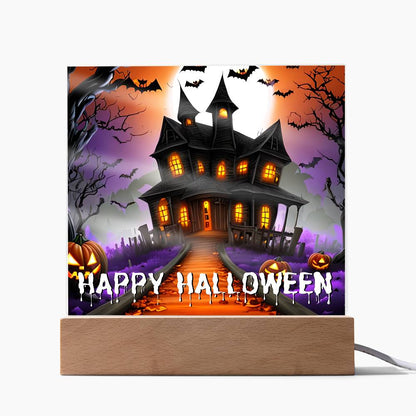 Haunted House Happy Halloween Acrylic With Lighted Base