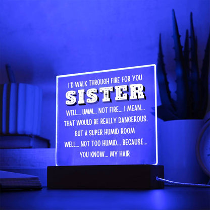 Sister "I would walk through..." Acrylic Plaque With Lighted Base Gift