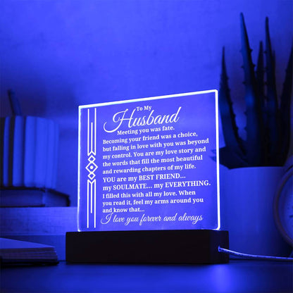 To My Husband "Meeting you was..." Acrylic Plaque With Lighted Base