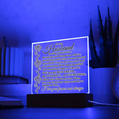 To My Husband "Meeting you was..." Acrylic Plaque With Lighted Base