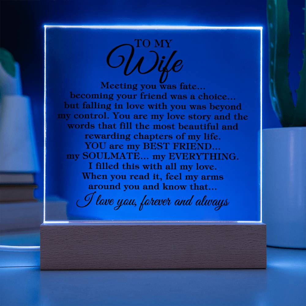 To My Wife "Meeting you was fate..." Acrylic Plaque With Lighted Base