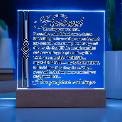 To My Husband "Meeting you was..." Acrylic Plaque With Lighted Base