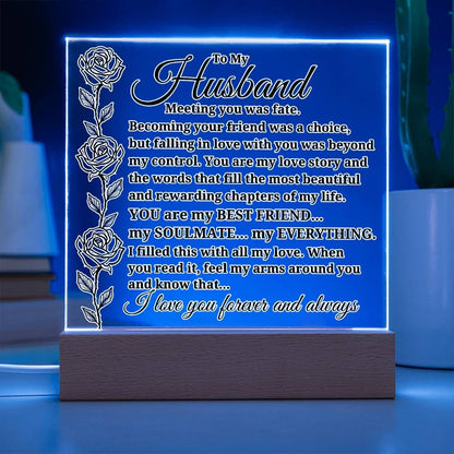 To My Husband "Meeting you was..." Acrylic Plaque With Lighted Base