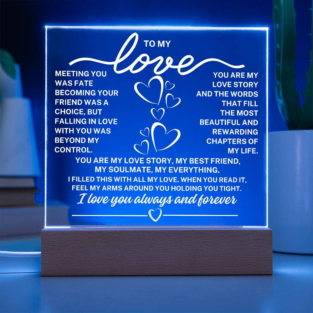 To My Love "Meeting you was fate..." Acrylic Plaque With Lighted Base