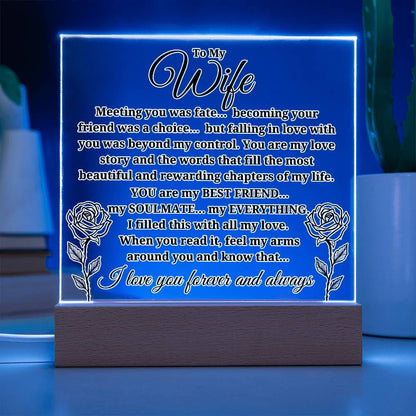 To My Wife "Meeting you was..." Acrylic Plaque With Lighted Base