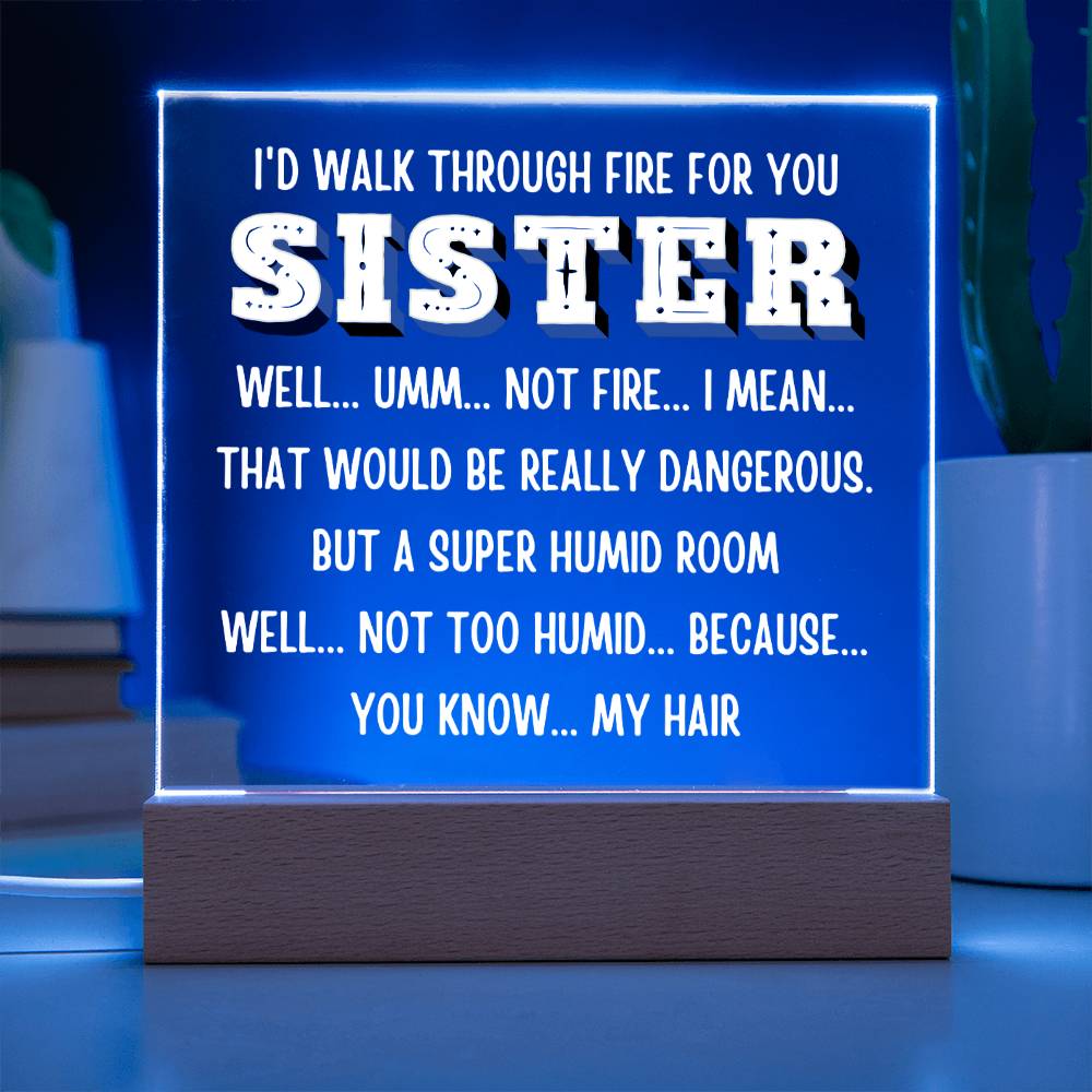 Sister "I would walk through..." Acrylic Plaque With Lighted Base Gift