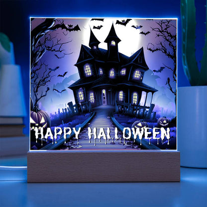 Haunted House Happy Halloween Acrylic With Lighted Base