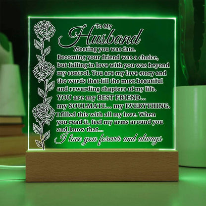 To My Husband "Meeting you was..." Acrylic Plaque With Lighted Base