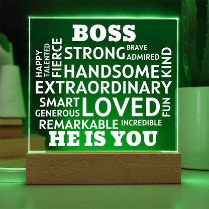 BOSS "He Is You" Positive Affirmations Acrylic Plaque With Lighted Base
