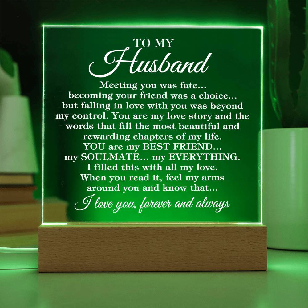 To My Husband "Meeting you was..." Acrylic Plaque With Lighted Wooden Base