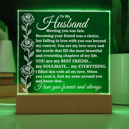 To My Husband "Meeting you was..." Acrylic Plaque With Lighted Base