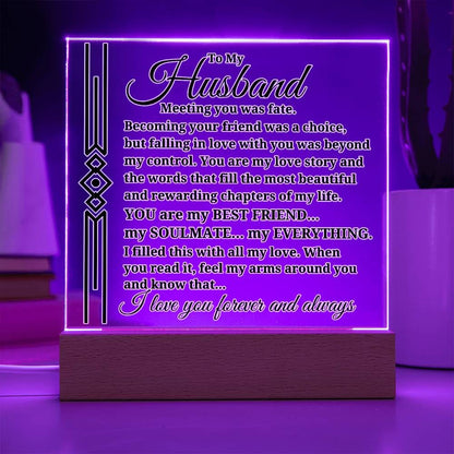 To My Husband "Meeting you was..." Acrylic Plaque With Lighted Base