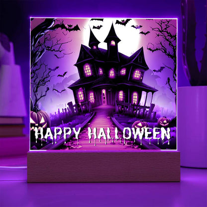 Haunted House Happy Halloween Acrylic With Lighted Base