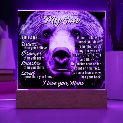 My Son From Mom "This mama bear..." Acrylic Plaque With Lighted Base