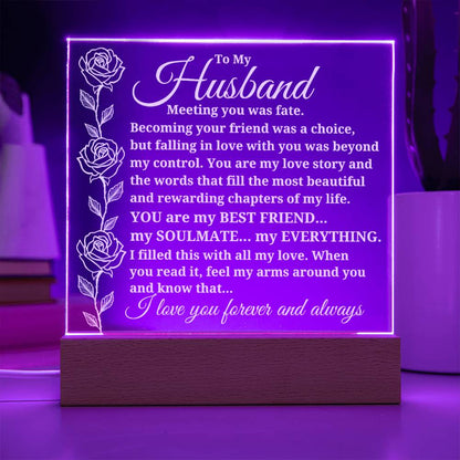 To My Husband "Meeting you was..." Acrylic Plaque With Lighted Base
