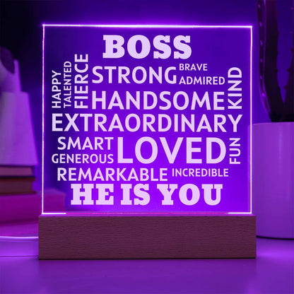 BOSS "He Is You" Positive Affirmations Acrylic Plaque With Lighted Base