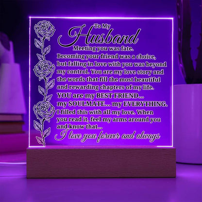 To My Husband "Meeting you was..." Acrylic Plaque With Lighted Base