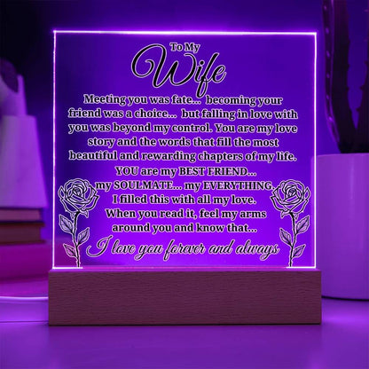 To My Wife "Meeting you was..." Acrylic Plaque With Lighted Base