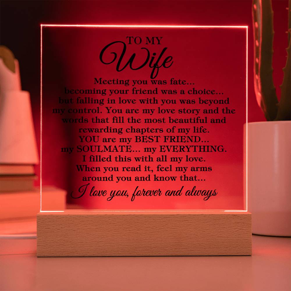 To My Wife "Meeting you was fate..." Acrylic Plaque With Lighted Base