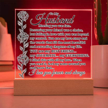 To My Husband "Meeting you was..." Acrylic Plaque With Lighted Base