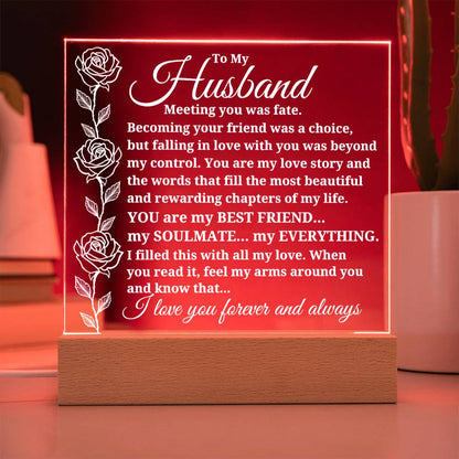 To My Husband "Meeting you was..." Acrylic Plaque With Lighted Base