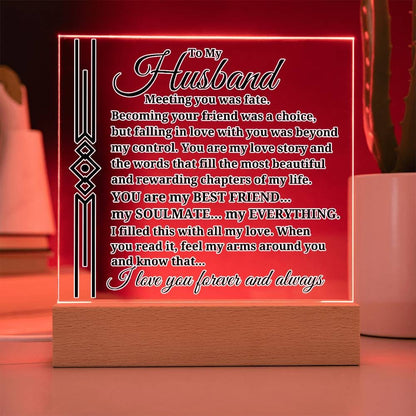 To My Husband "Meeting you was..." Acrylic Plaque With Lighted Base