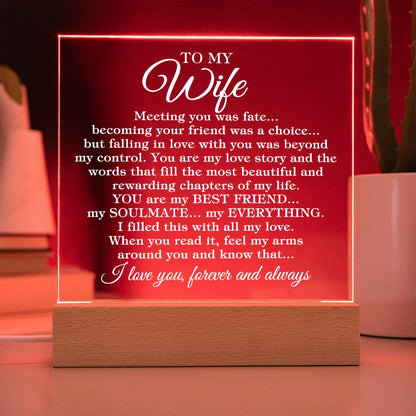 To My Wife "Meeting you was..." Acrylic Plaque With Lighted Base