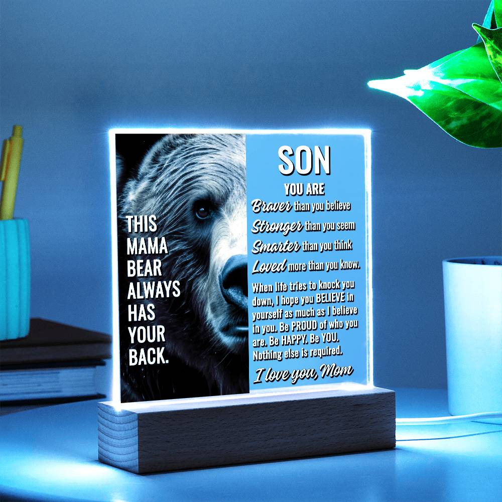 To Son From Mom "This mama bear..." Acrylic Plaque