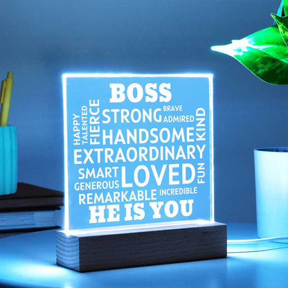 BOSS "He Is You" Positive Affirmations Acrylic Plaque With Lighted Base