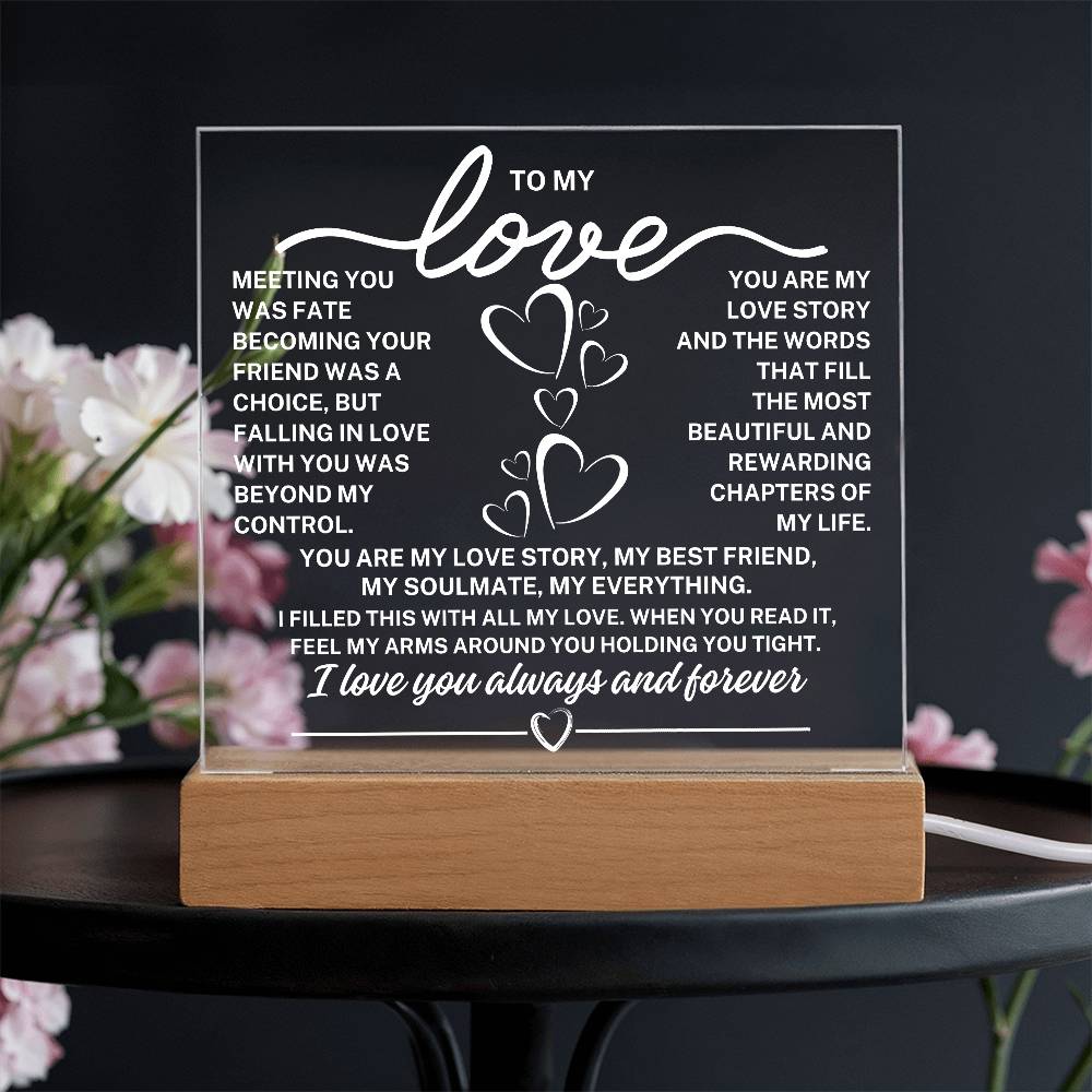 To My Love "Meeting you was fate..." Acrylic Plaque With Lighted Base