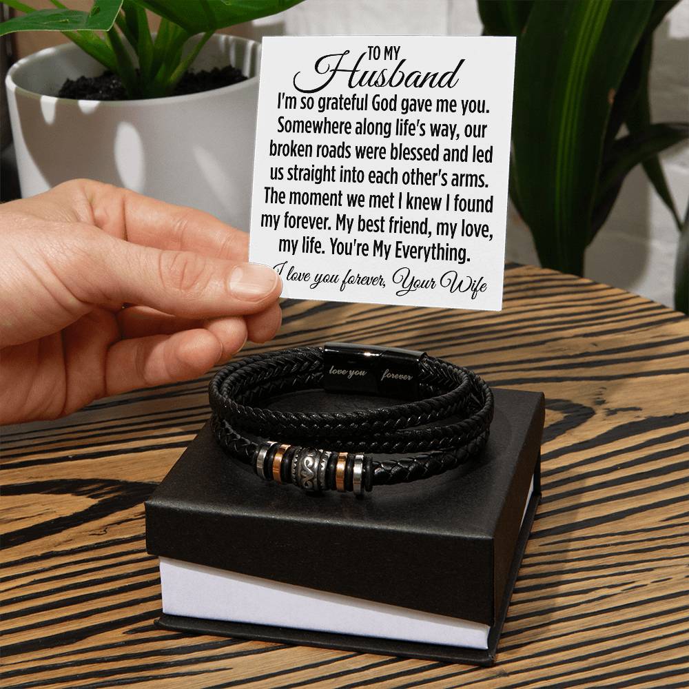 To My Husband "I'm so grateful God gave me..." Men's Leather Bracelet