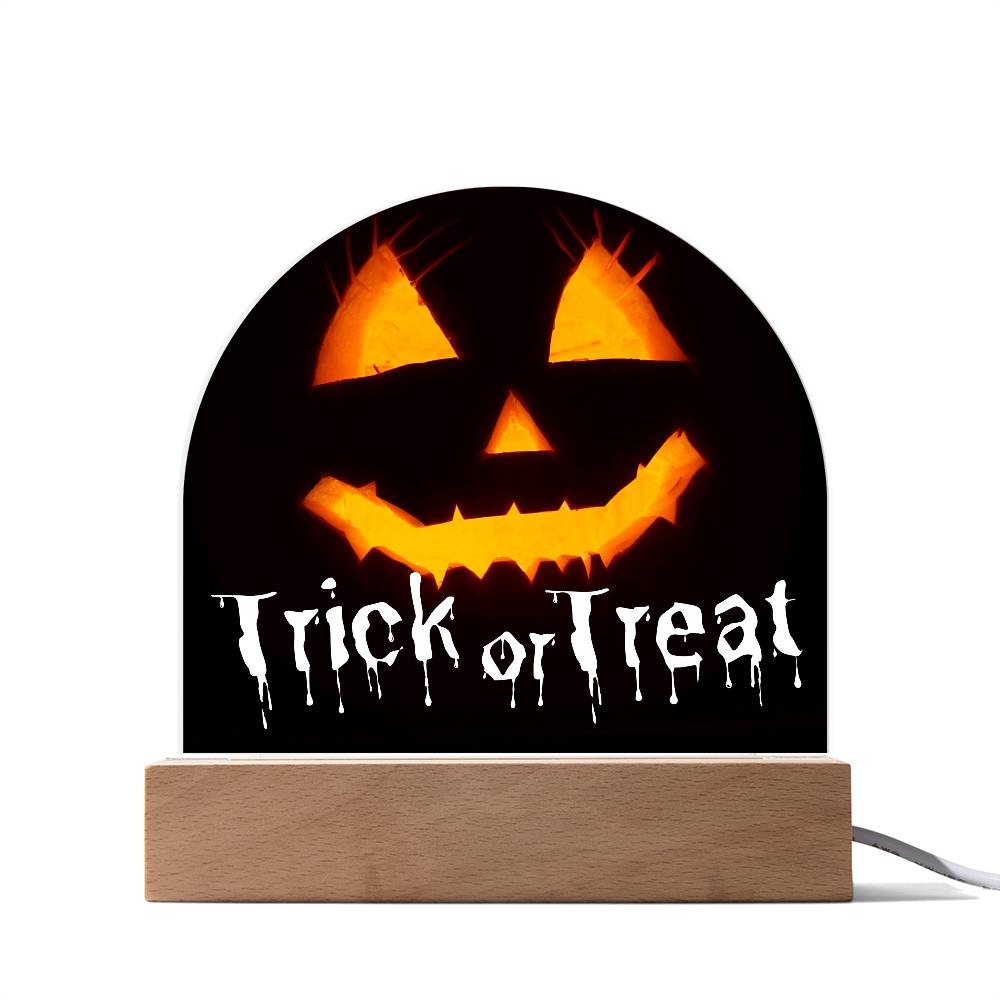 Jack-o-lantern Trick or Treat Halloween Acrylic with Lighted Base