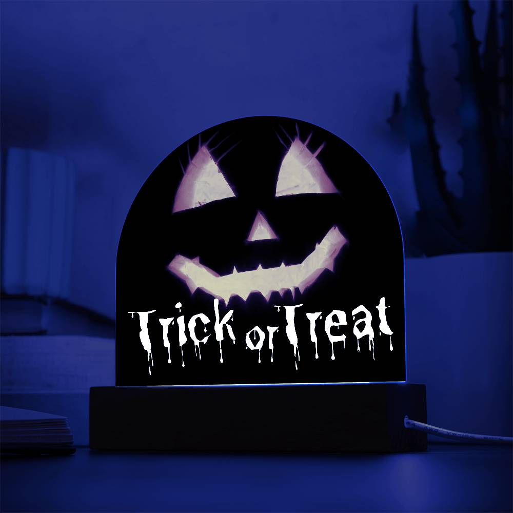 Jack-o-lantern Trick or Treat Halloween Acrylic with Lighted Base