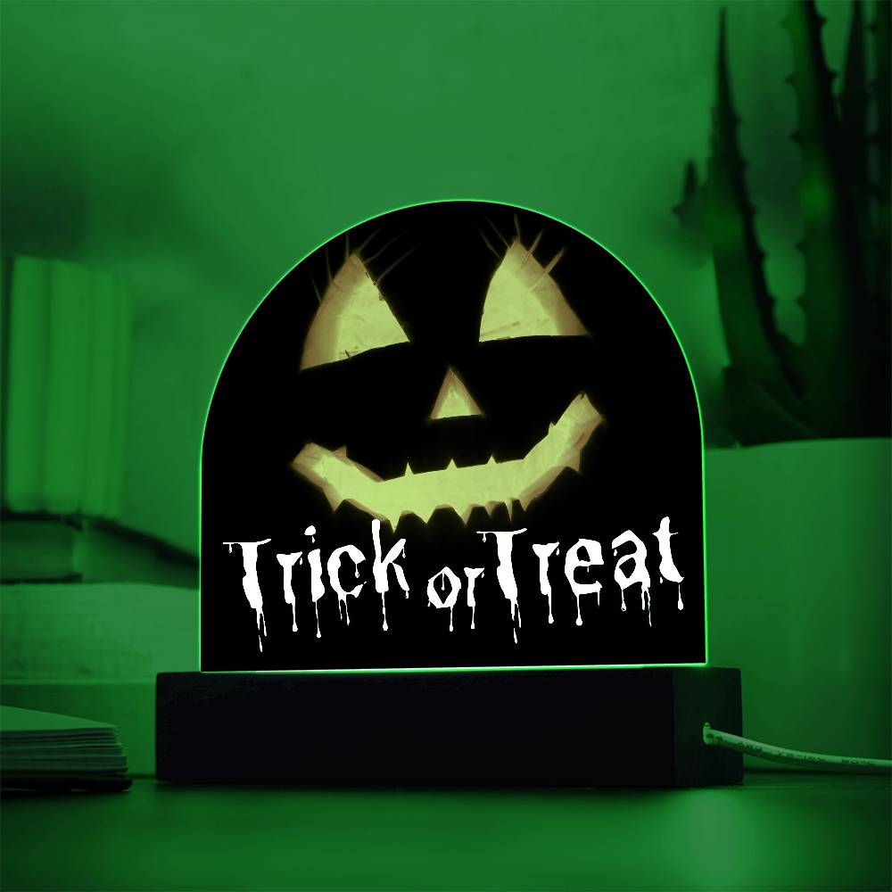 Jack-o-lantern Trick or Treat Halloween Acrylic with Lighted Base