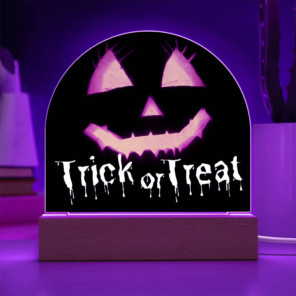 Jack-o-lantern Trick or Treat Halloween Acrylic with Lighted Base