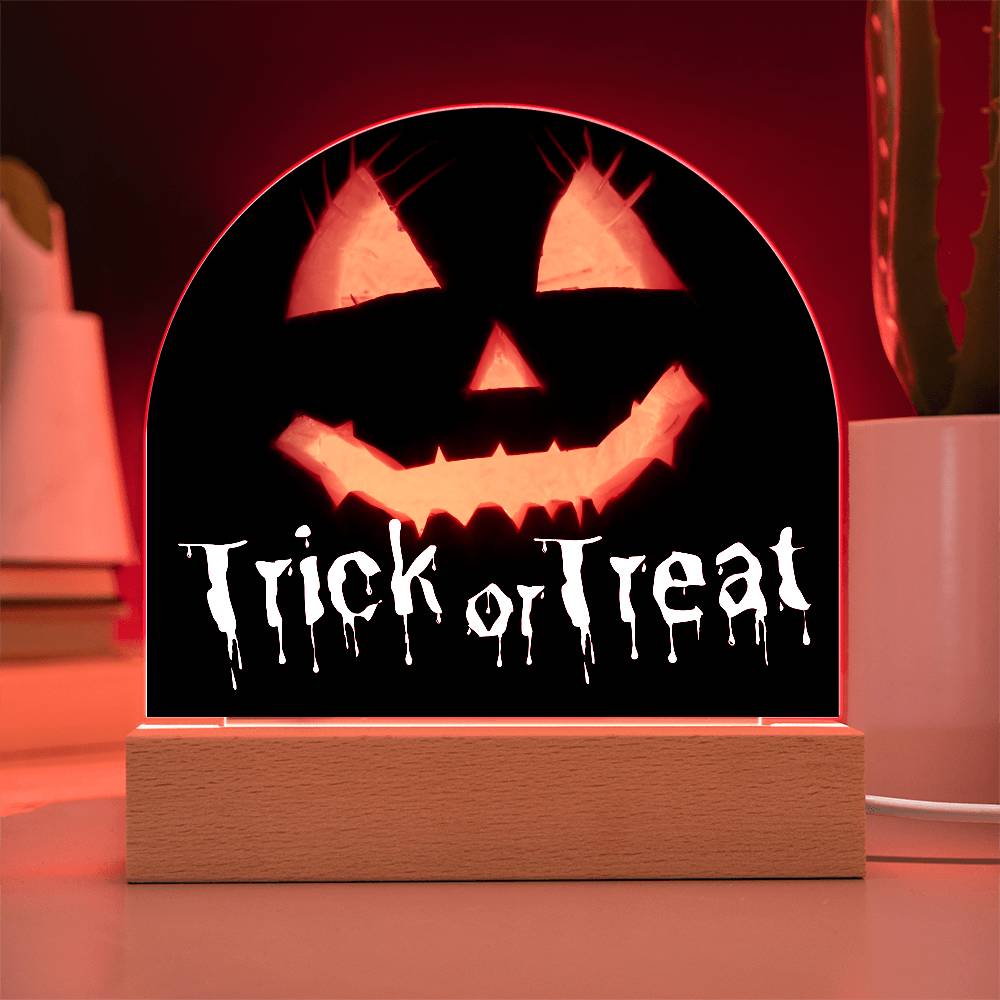 Jack-o-lantern Trick or Treat Halloween Acrylic with Lighted Base