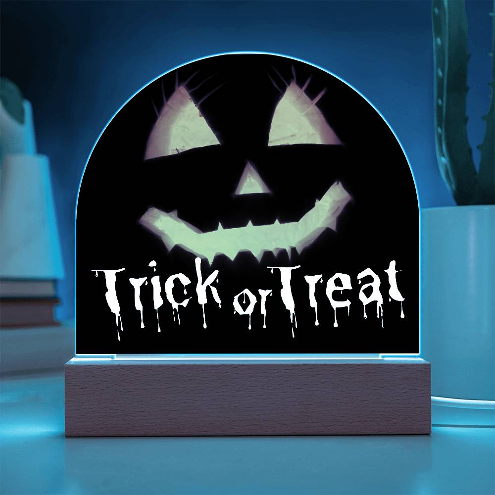 Jack-o-lantern Trick or Treat Halloween Acrylic with Lighted Base