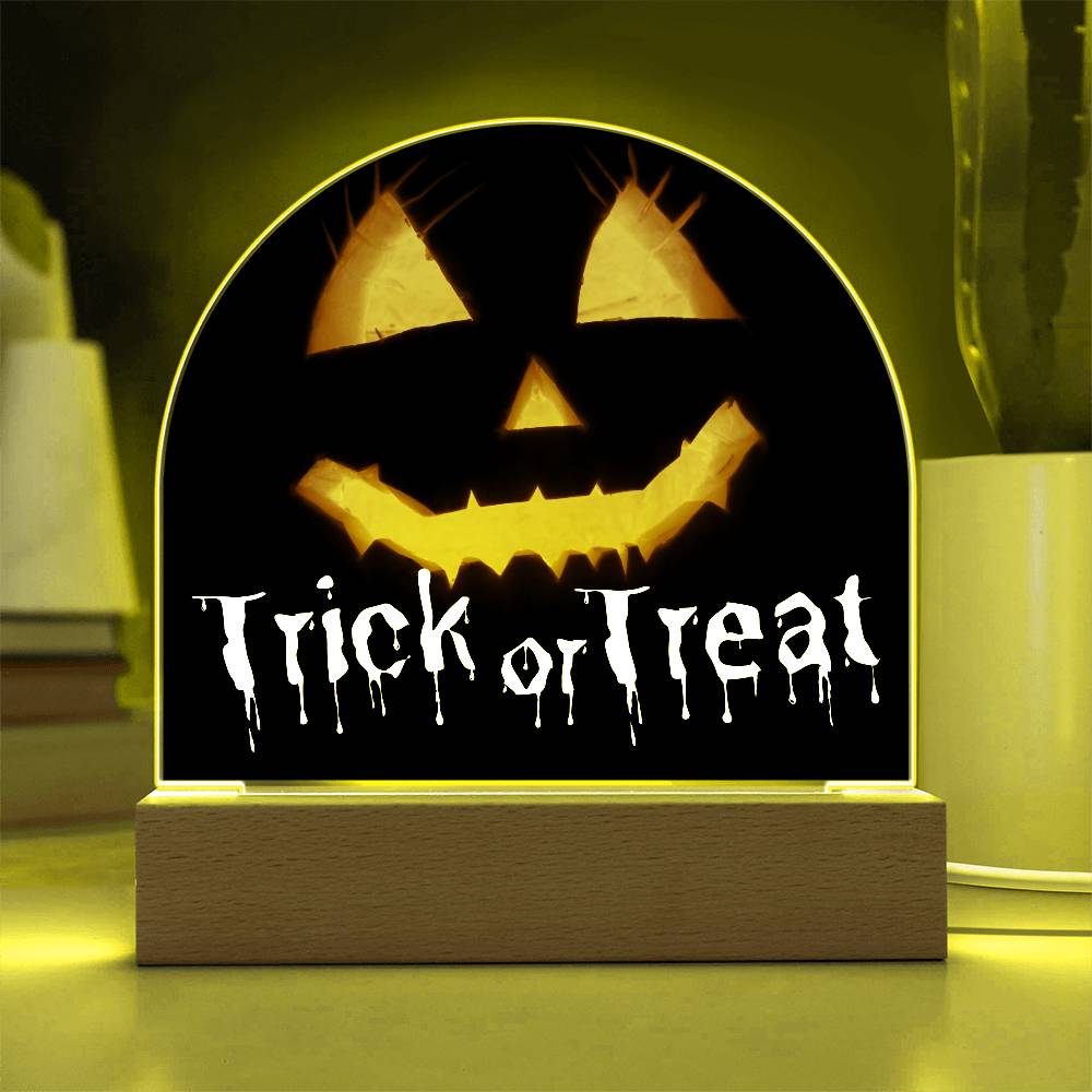 Jack-o-lantern Trick or Treat Halloween Acrylic with Lighted Base