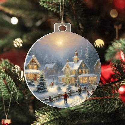 Christmas Village Acrylic Ornament With Gift Box