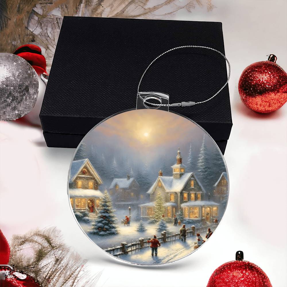 Christmas Village Acrylic Ornament With Gift Box
