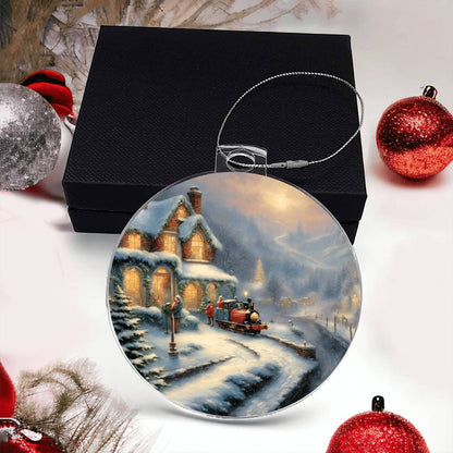 Snowy Christmas Acrylic Ornament With Gift Box