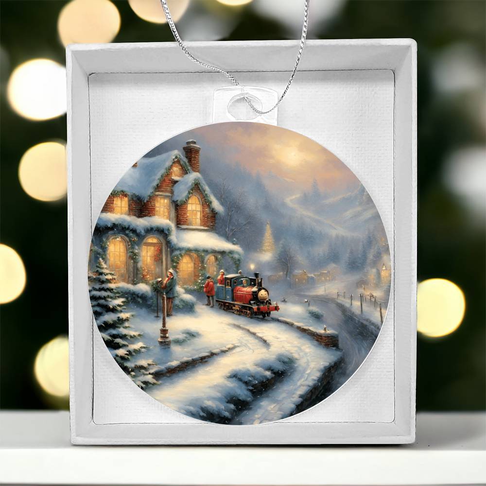 Snowy Christmas Acrylic Ornament With Gift Box