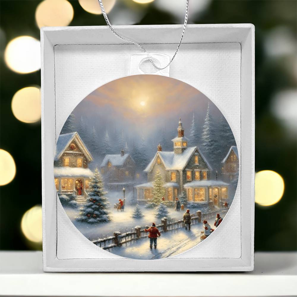 Christmas Village Acrylic Ornament With Gift Box