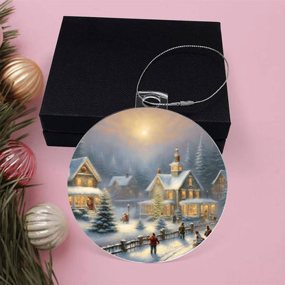 Christmas Village Acrylic Ornament With Gift Box