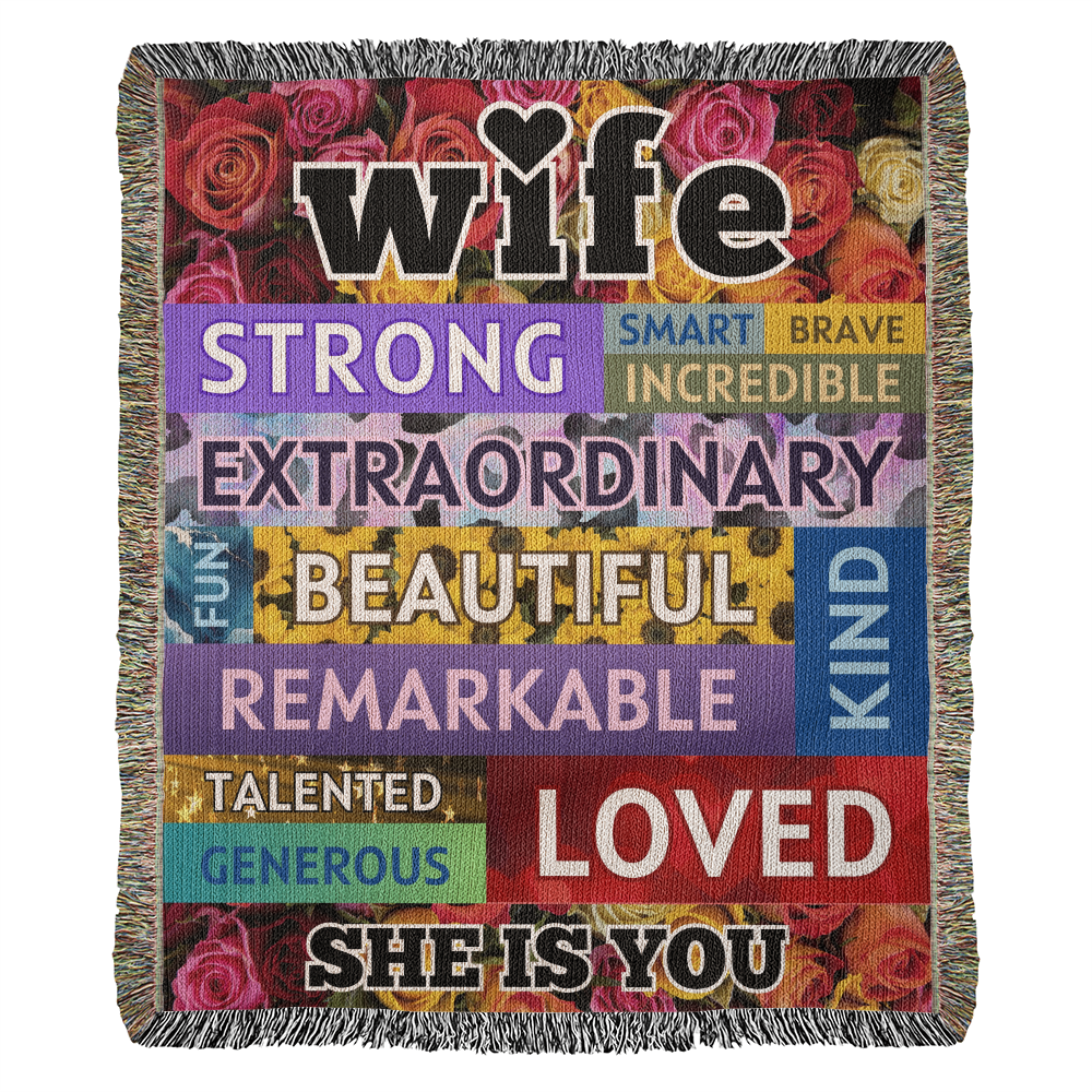 WIFE "She Is You" Loving Affirmations Woven Heirloom Blanket 50" X 60"