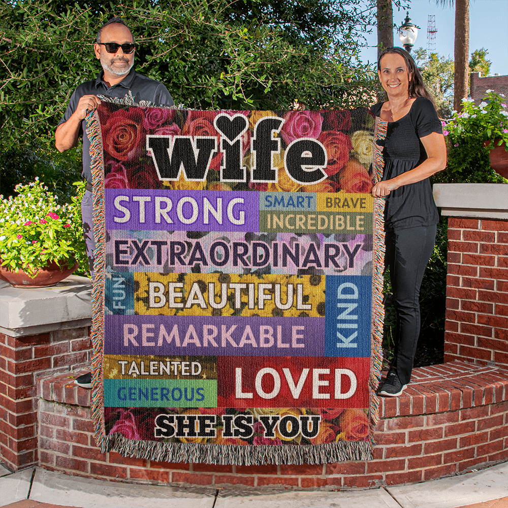 WIFE "She Is You" Loving Affirmations Woven Heirloom Blanket 50" X 60"