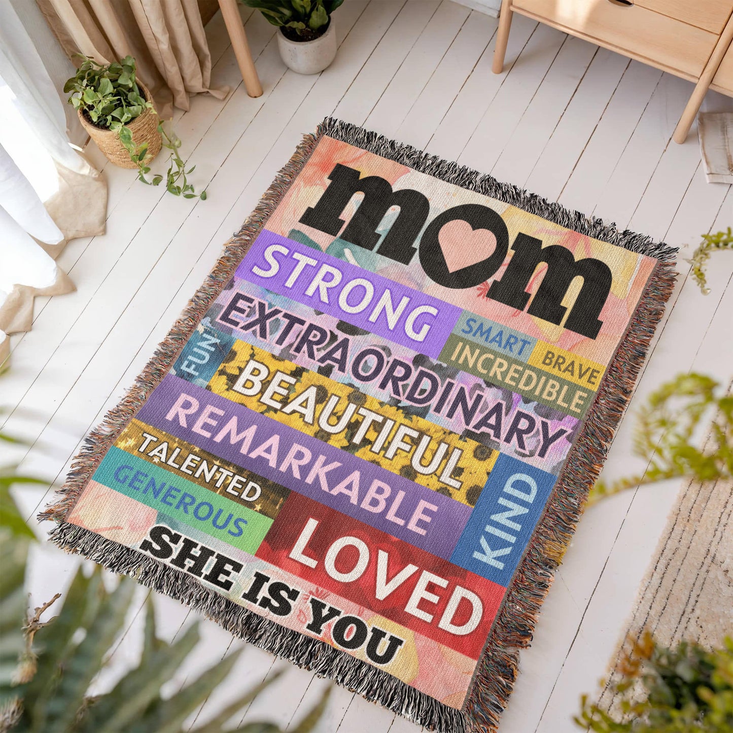 MOM "She Is You" Loving Affirmations Woven Heirloom Blanket 50" X 60"