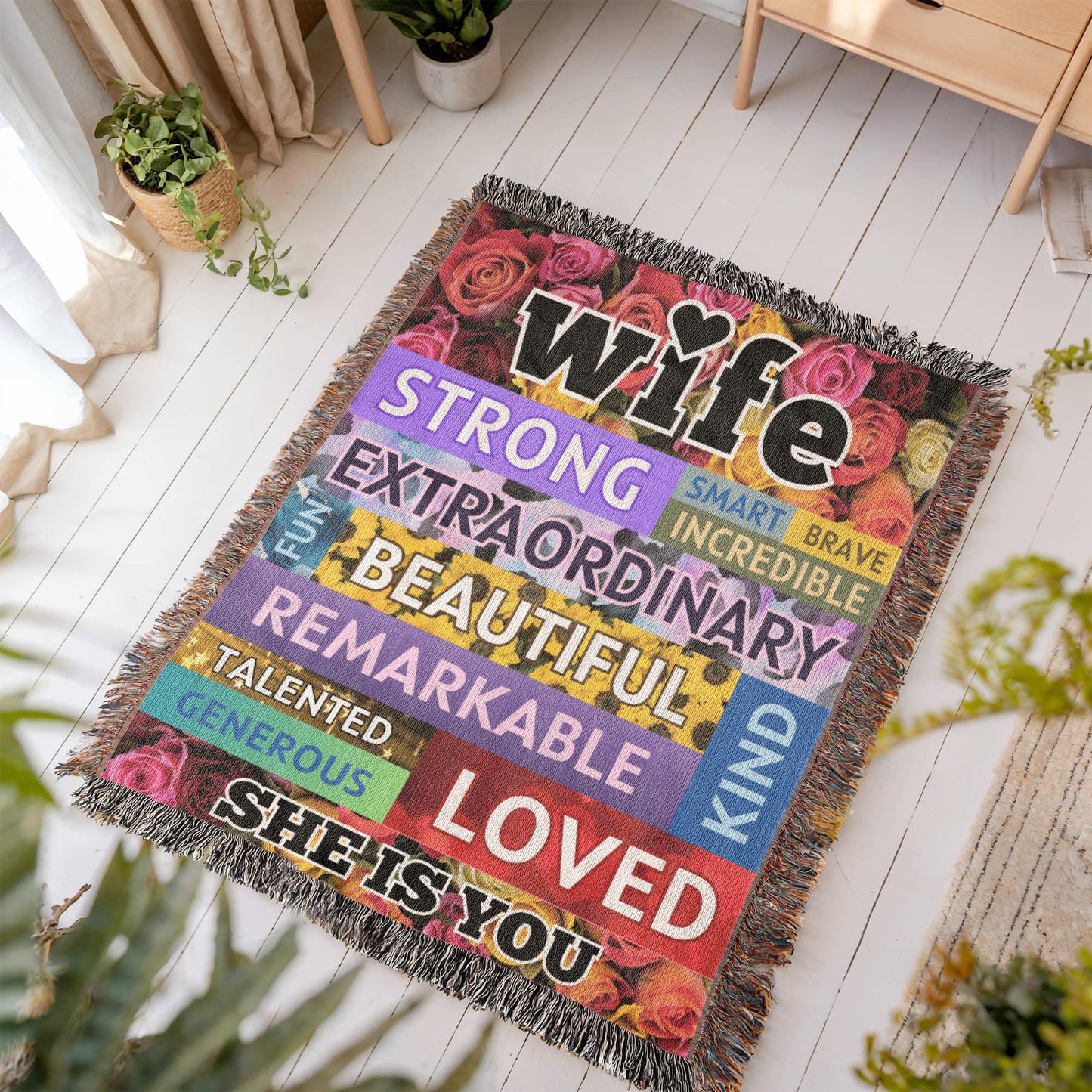 WIFE "She Is You" Loving Affirmations Woven Heirloom Blanket 50" X 60"